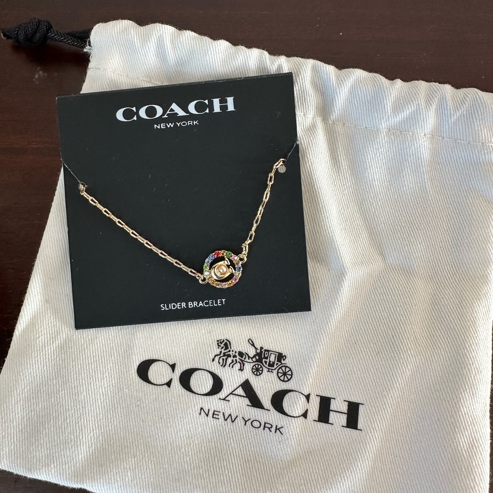 Coach Gold Slider Bracelet with Multicolor Accents